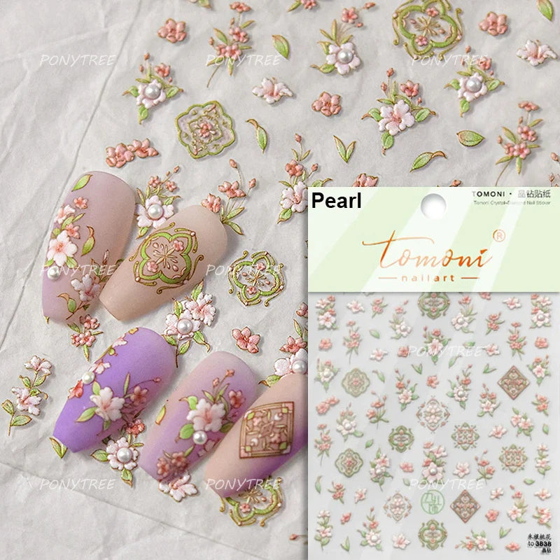 Graceful Peach Blossom Blessing Sachet Pretty Buckle Tassels Pendant Antique Radiant Adhesive Nail Art Stickers Manicure Decals (ONLINE ORDER ONLY)