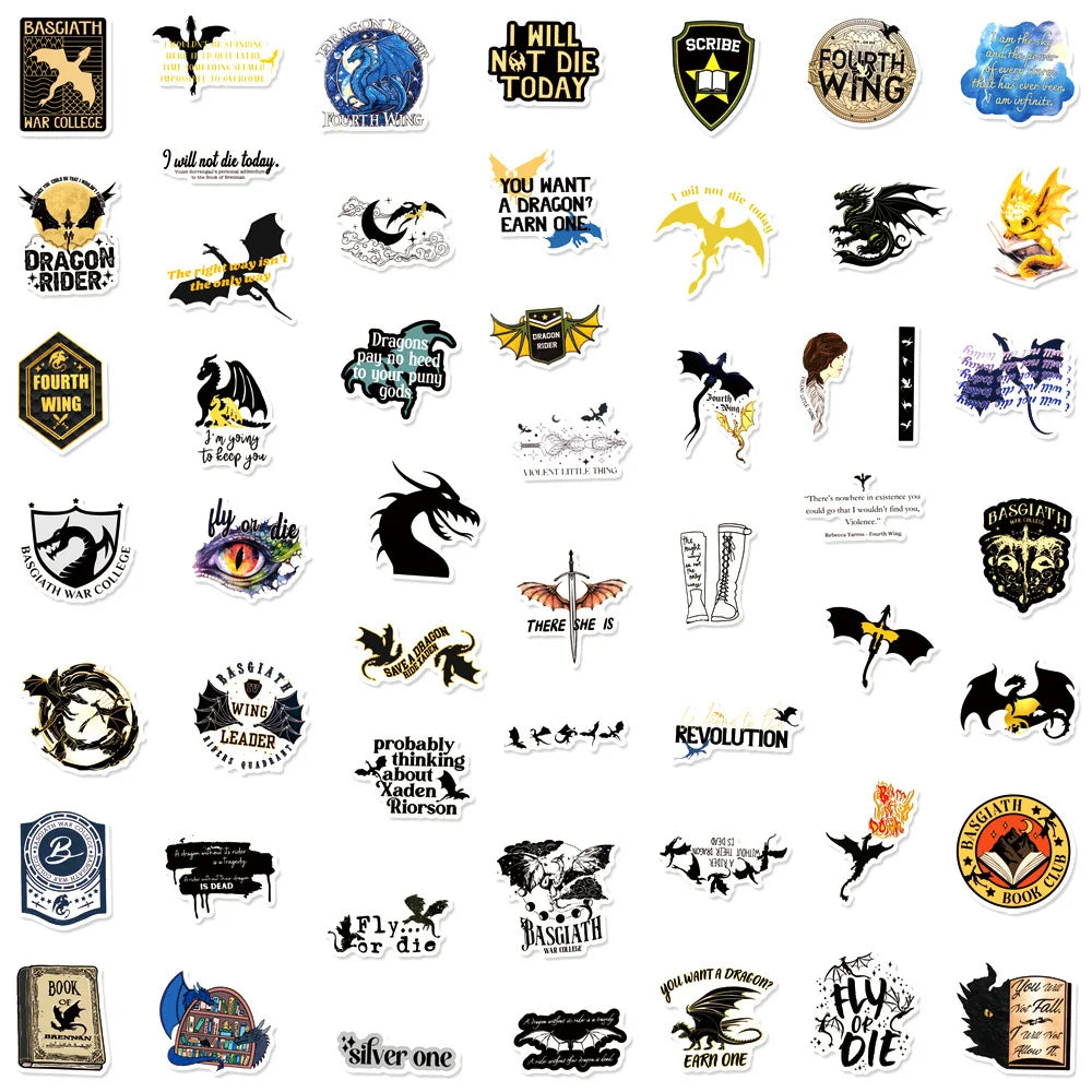 10/30/50pcs Fantasy Fourth Wing Novel Graffiti Stickers Cartoon Decals Laptop Fridge Skateboard Car Phone Waterproof Sticker Toy (Online Order Only)