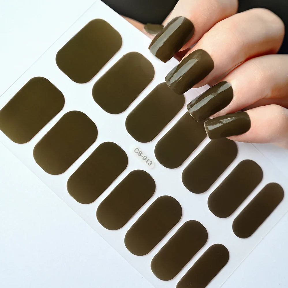 14Tips Solid Color Stickers Nail Art Supplies European & American Simple Decals Oil Film Decals Press on Nails Stickers Designer (ONLINE ORDER ONLY)