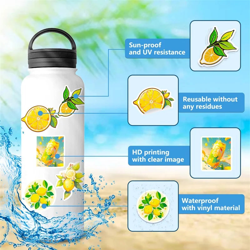10/30/50PCS Fresh Lemon PVC Sticker Aesthetic Children's Decoration Scrapbooking Korean Stationery School Supplies for Kids (ONLINE ORDER ONLY)