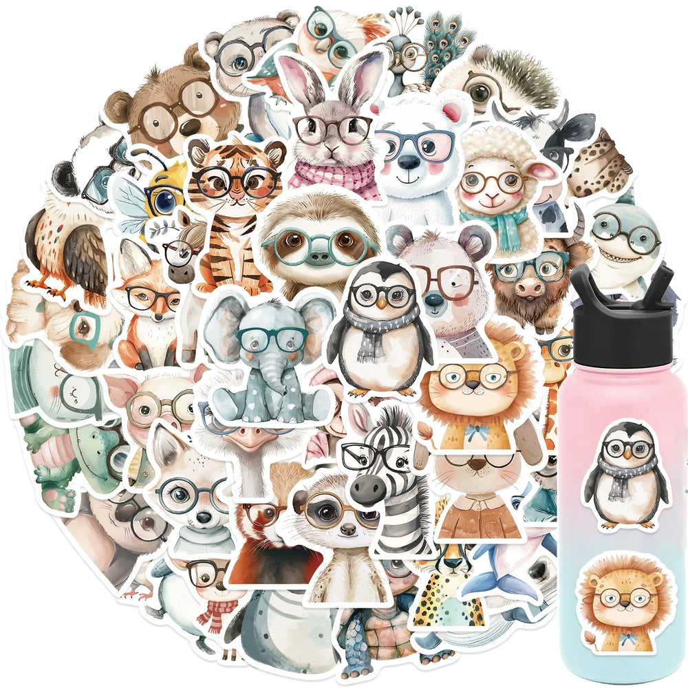 50pcs Cute Little Animal Stickers With Glasses Notebook Guitar Skateboard DIY Sticker For Pack Waterproof Laptop Skin Phone Case (ONLINE ORDER ONLY)
