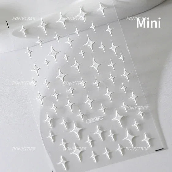 Flying Snowflakes Cold Winter Geometric Hexagon Star Romantic Adhesive Nail Art Stickers Embossment Rhinestone Manicure Decals (ONLINE ORDER ONLY)