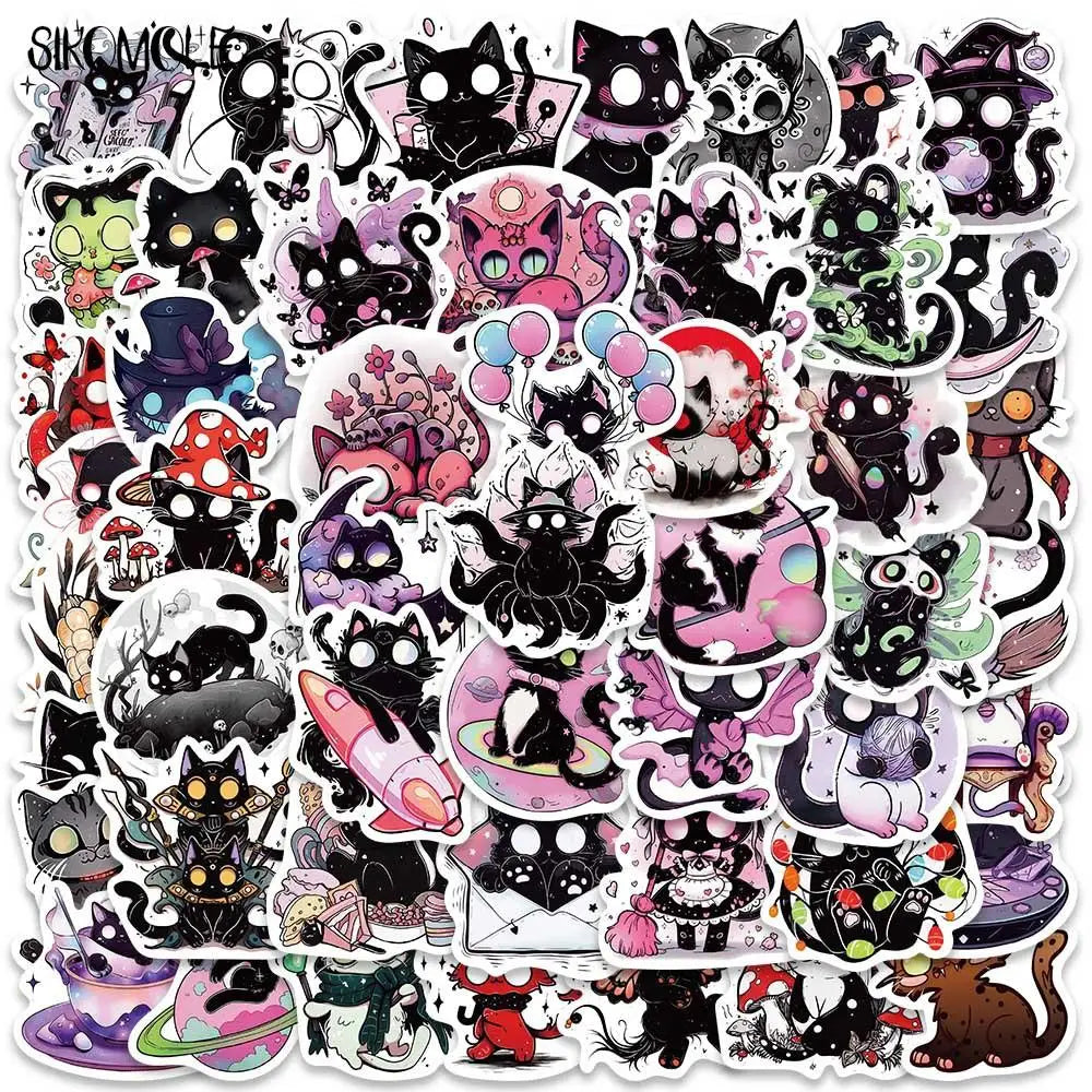 Cartoon Black Cat Stickers Pack - Scary Soul Graffiti for Luggage, Guitar, Fridge, Laptop (ONLINE ORDER ONLY)