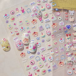 Cute Lucky Bear Apple Core Star Bowknot Flower Delicious Cookies Cherry Cake Dessert Milk Vase Adhesive Nail Art Stickers Decals (ONLINE ORDER ONLY)