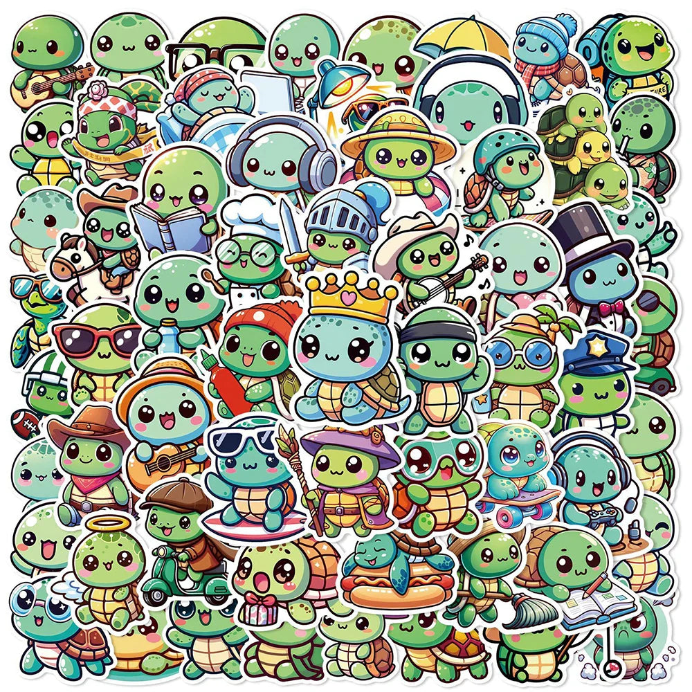 Cute Turtle Stickers 10/30/60pcs DIY Laptop Phone Suitcase Scrapbooking Kawaii Kids Toys (Online Order Only)