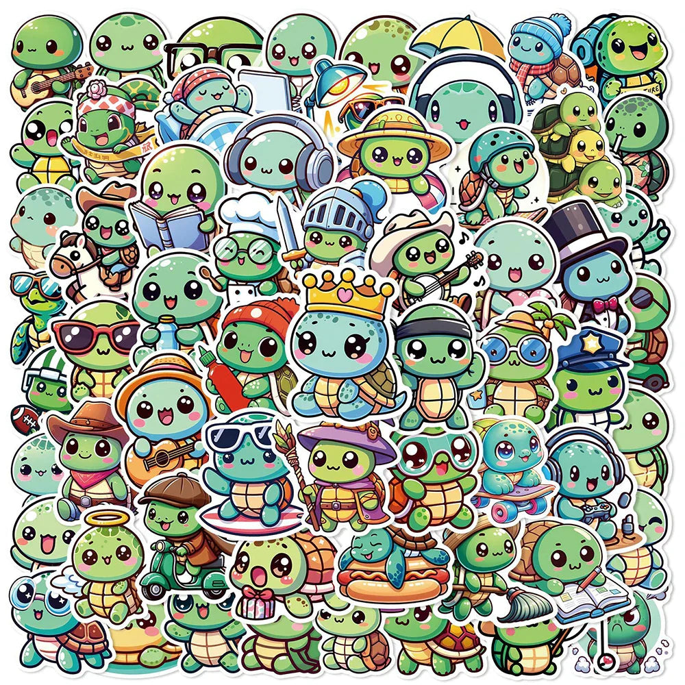 Cute Turtle Stickers 10/30/60pcs DIY Laptop Phone Suitcase Scrapbooking Kawaii Kids Toys (Online Order Only)