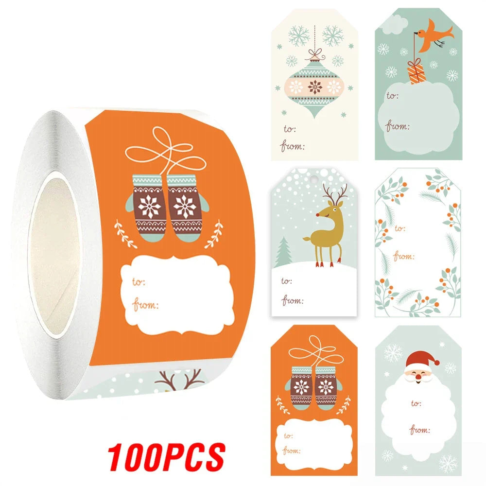 50-250pcs New Merry Christmas Stickers Rectangle Christmas Gift Box Decor Seal Sticker Cute Santa Stickers Stationery (ONLINE ORDER ONLY)