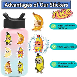 50Pcs  Banana Cat Cartoon Kawaii Sticker DIY Scrapbook Laptop Stationary Guitar Suitcase Sticker Cute Animal Decals Kids Toys﻿ (Online Order Only)