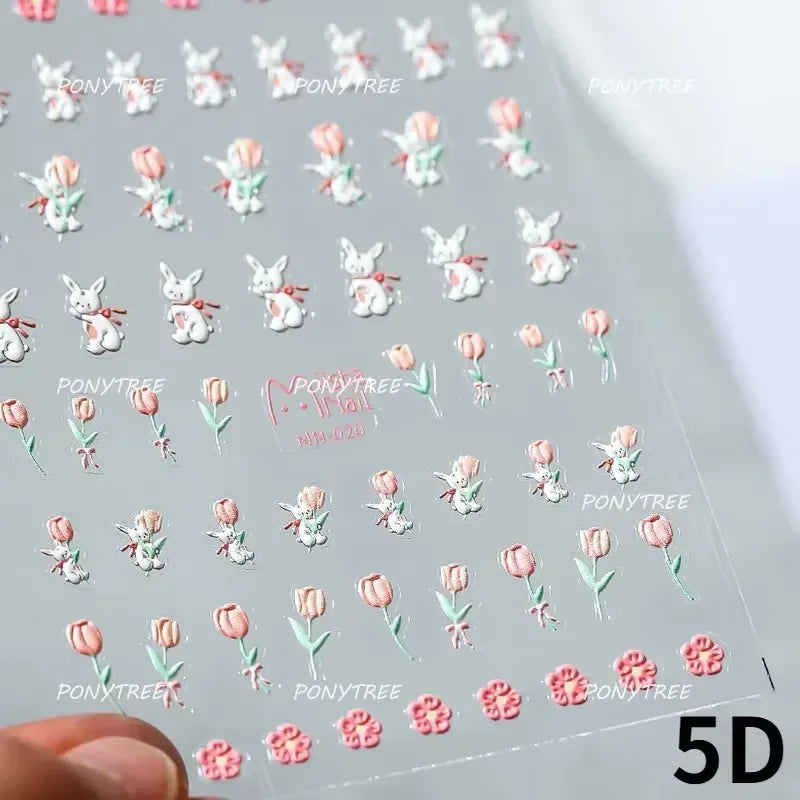 Tulips Flower Letter Bowknot Butterfly Irregular Lines Pearl Tender 5D Adhesive Nail Art Stickers Manicure Decals Stick on Nail (ONLINE ORDER ONLY)