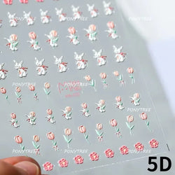 Tulips Flower Letter Bowknot Butterfly Irregular Lines Pearl Tender 5D Adhesive Nail Art Stickers Manicure Decals Stick on Nail (ONLINE ORDER ONLY)