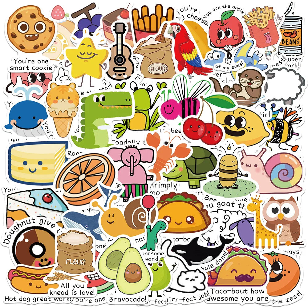 Punny Rewards Stickers - Cute Inspirational Classroom Stickers, Waterproof Kawaii Stickers for Kids, DIY Notebook Toy (50/100pcs) (Online Order Only)