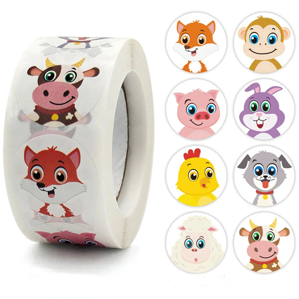 100-500pcs Cartoon Animal Reward Stickers 2.5cm/1inch DIY Decor Perfect For Learning Games Notebook Pad Fridge Gift Seal Labels (ONLINE ORDER ONLY)