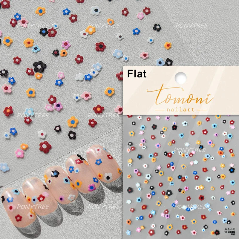 Mini Colourful Flower Black Yellow Petal Wreath 5D Chic Embossed Reliefs Delicate Self Adhesive Nail Art Stickers Manicure Decal (Online Order Only)