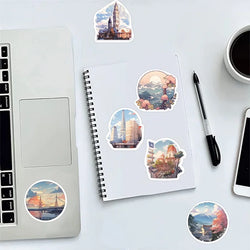 10/30/50PCS Cartoon Scenery PVC Sticker Aesthetic Korean Children's Decoration Scrapbooking Stationery School Supplies for Kid (ONLINE ORDER ONLY)