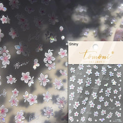 Gradient Coloredful Flower Petal Green Leaf Dreamy Shiny Chinese Rose Fantasy Relief Adhesive Nail Art Stickers Manicure Decals (Online Order Only)