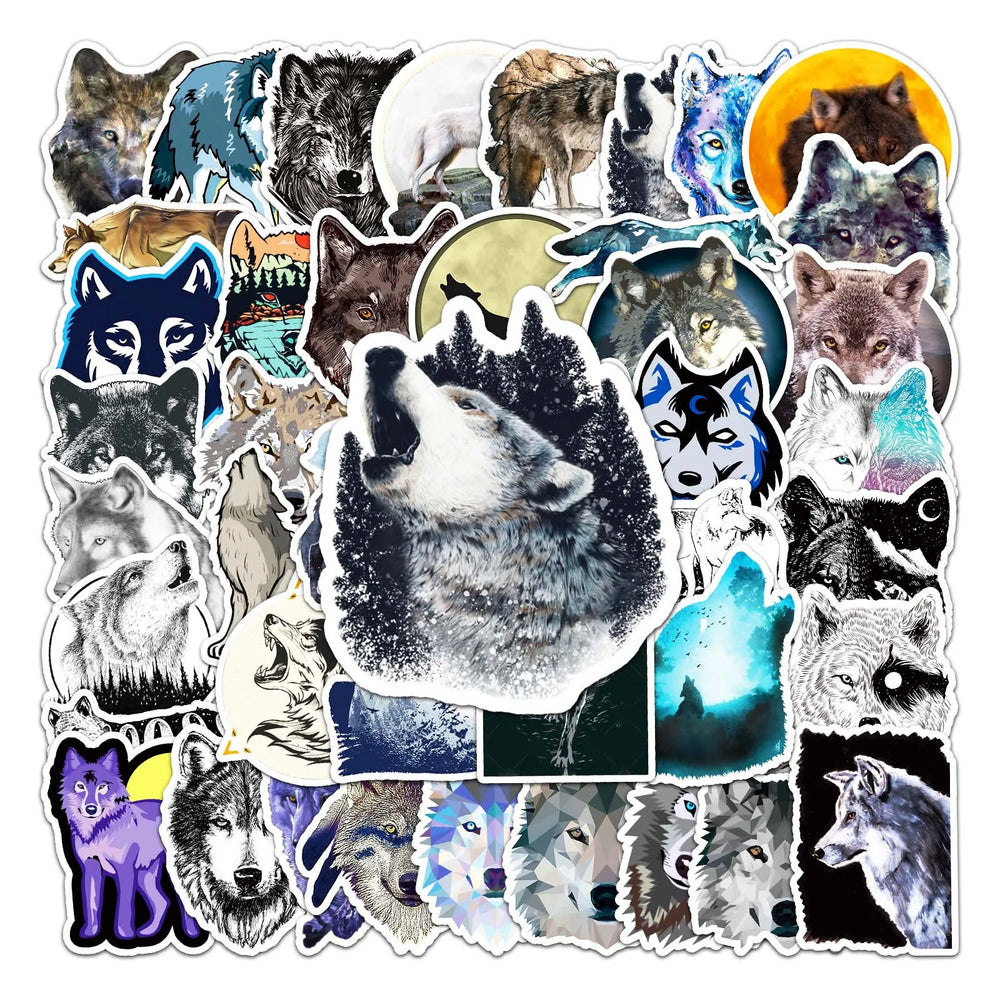 50Pcs Wolf Cartoon Waterproof Vinyl Stickers for Skateboard Snowboard (Online Order Only)