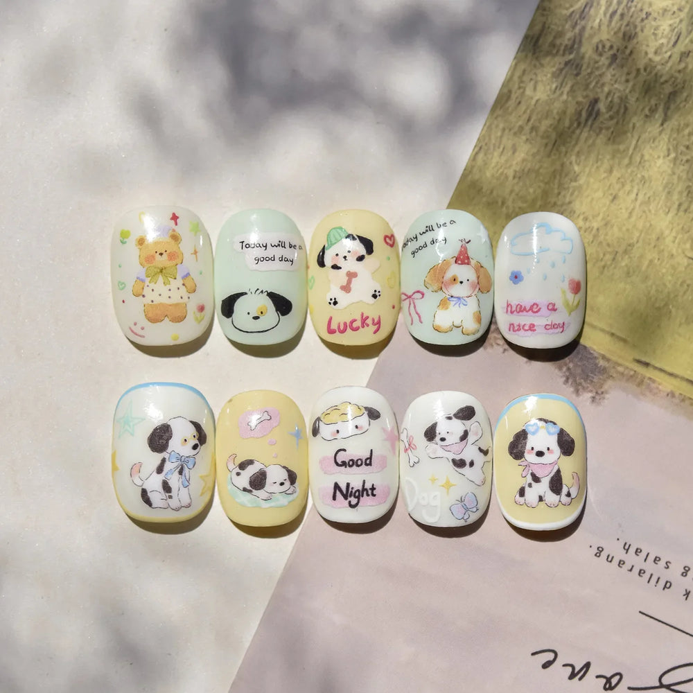 Cute Bear Star Dog Bowknot Love Heart Good Night Bone Bread Flower Self Adhesive Nail Art Decorations Stickers Manicure Decals (Online Order Only)