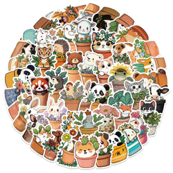 Cute Animal Flower Pot Stickers for Phone, Laptop, Luggage, Skateboard - 10/30/50PCS (Online Order Only)
