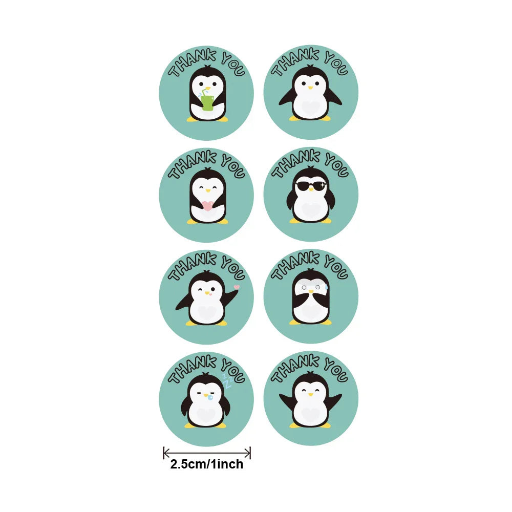 100-500pcs Round Cartoon Label Stickers Paper Cute Thank You Stickers for Baking Packaging Seal Labels Stationery Stickers (Online Order Only)