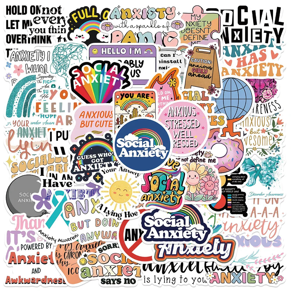 50PCS Social Anxiety Sensory Stickers for Journaling, Skateboard, Phone, Luggage, Fridge, Car, Gift (ONLINE ORDER ONLY)
