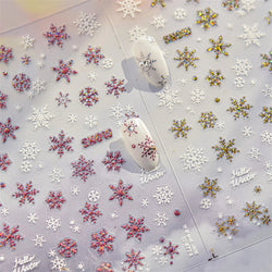 Shiny Snow Delicate Gold Pink Silver White Romantic Winter Self Adhesive Nail Art Stickers Snowflake Rhinestone Manicure Decals (ONLINE ORDER ONLY)
