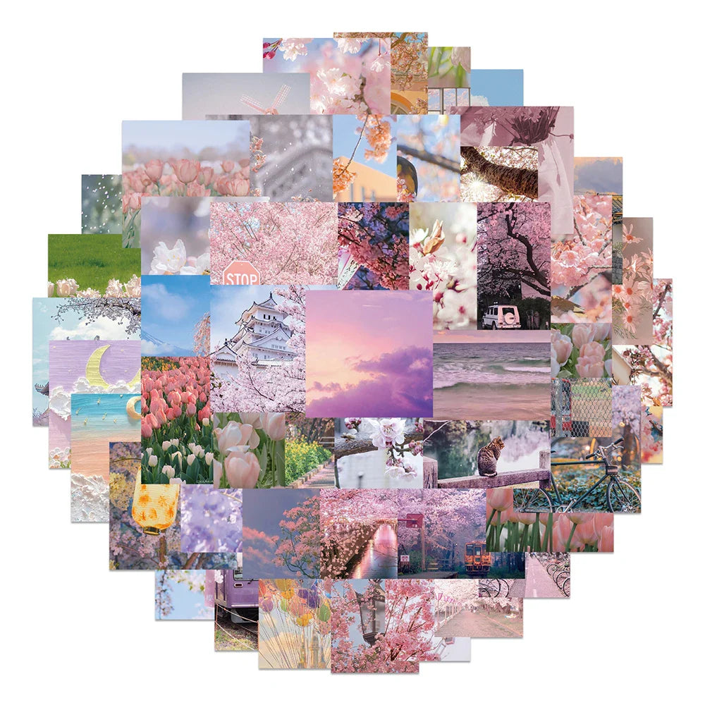 Romantic Cherry Blossom Stickers - 10/30/65pcs Aesthetic Decals for Luggage, Laptop, Phone, Suitcase, Car, DIY (Online Order Only)