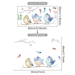 Watercolor Cartoon Bird Leaves Wall Stickers for Kids Nursery Room Decals (Online Order Only)