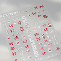 French Chic Mini Pink Rose Flower Bowknot Lace Ribbon Pearl White Little Flower Self Adhesive Nail Art Stickers Manicure Decals (ONLINE ORDER ONLY)