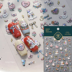 Rabbit Bunny Bear Flower Lace Bowknot Retro Frame Rose Self Adhesive Nail Art Decoration Stickers Chic Manicure Decals Wholesale (ONLINE ORDER ONLY)