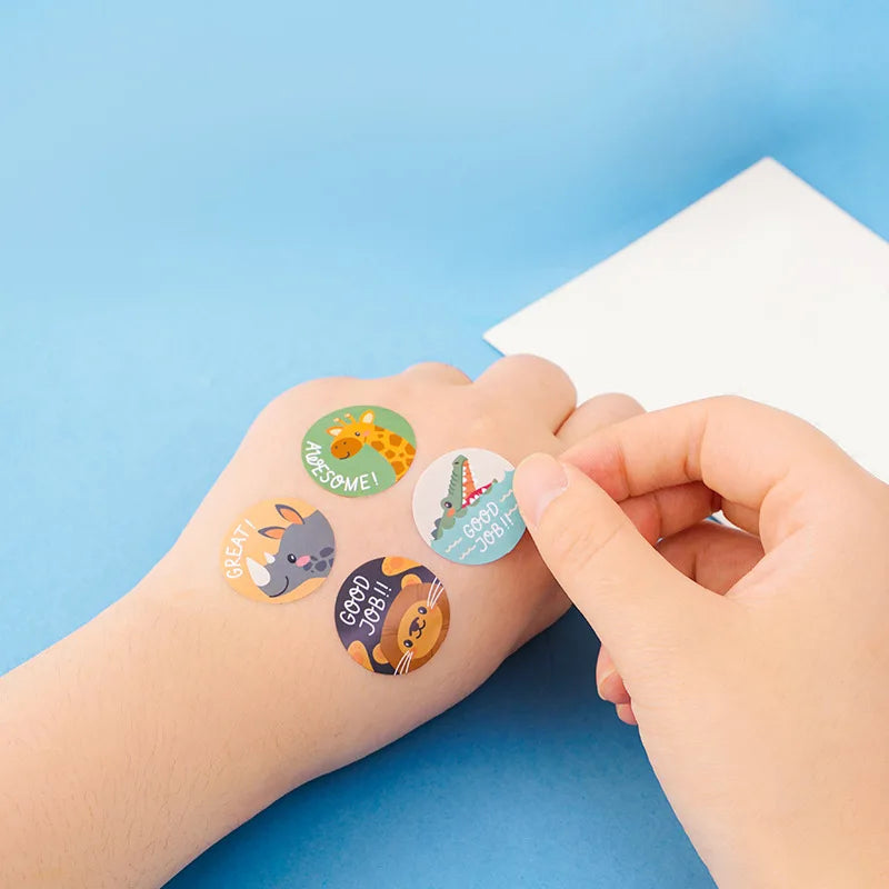 100-500Pcs new 1inch Animal Good Job Cool Stickers Roll for Envelope Praise Reward Student Work Stationery Seal Lable child gift (ONLINE ORDER ONLY)