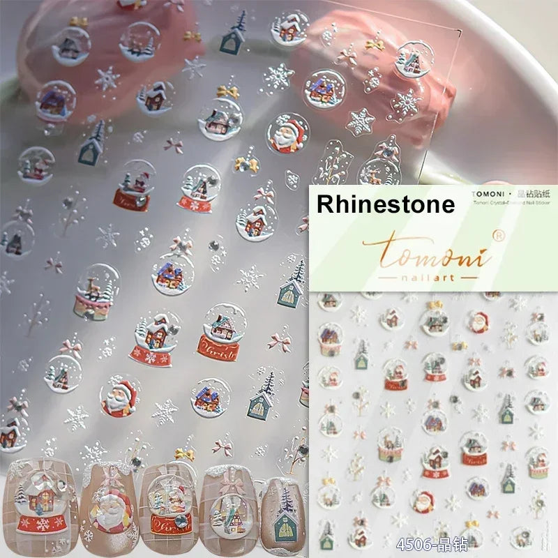 Dressy Embossment Colorful Gradient Snowflakes Laser Silver Christmas Tree Winter Bowknot Santa Nail Art Stickers Manicure Decal (Online Order Only)