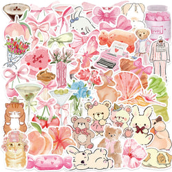 Pink Bear Bow Stickers - 10/30/50pcs Kawaii Decals for Notebook, Phone, Fridge, Bike, Kids Toy (Online Order Only)
