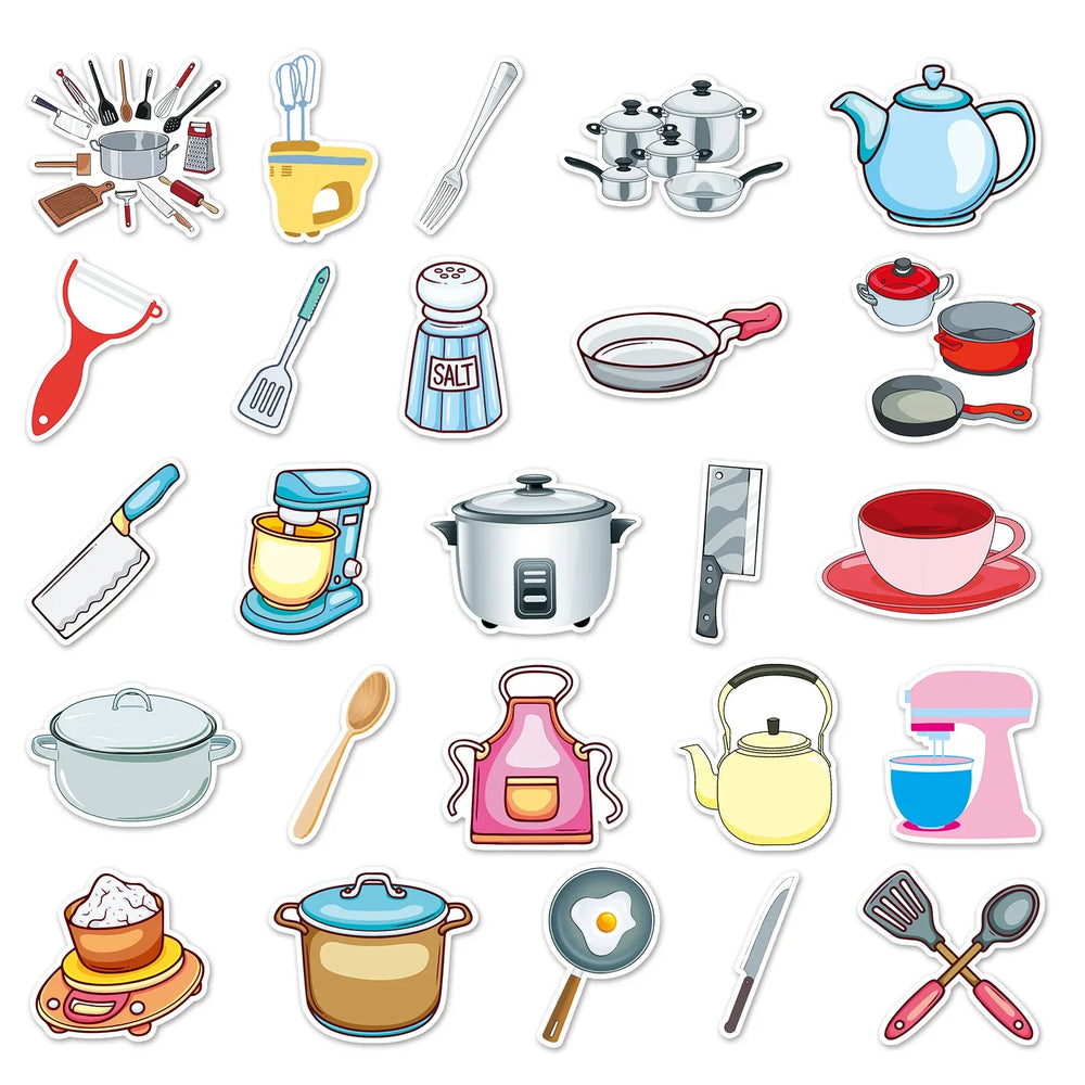10/50PCS Kitchen Supplies Paper Sticker Decoration DIY Diary Notebook Scrapbook Label Sticker Cute Children Stationery Sticker (Online Order Only)