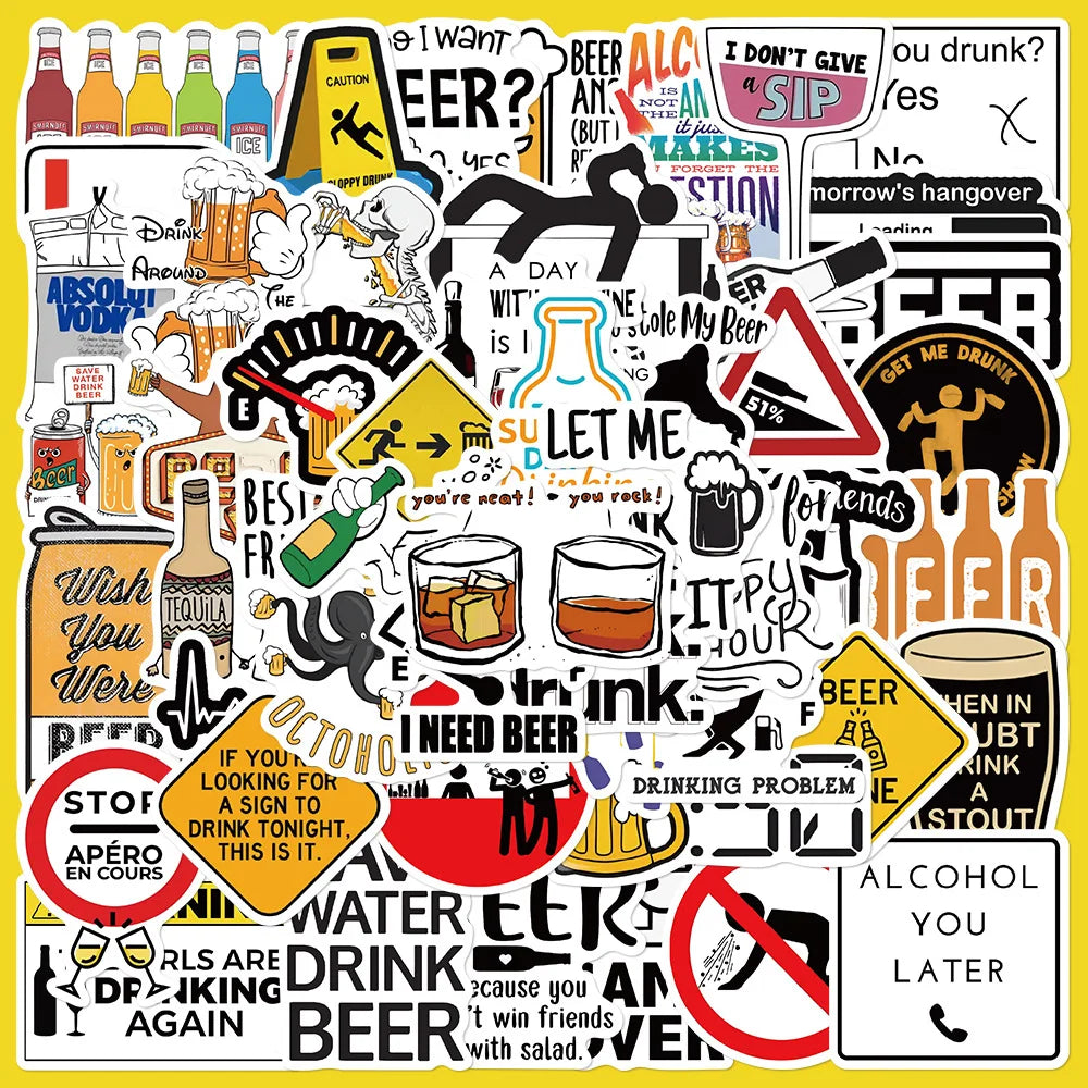 50pcs Creative Beer Animation Graffiti Stickers for Helmet, Wall, DIY Decoration (ONLINE ORDER ONLY)