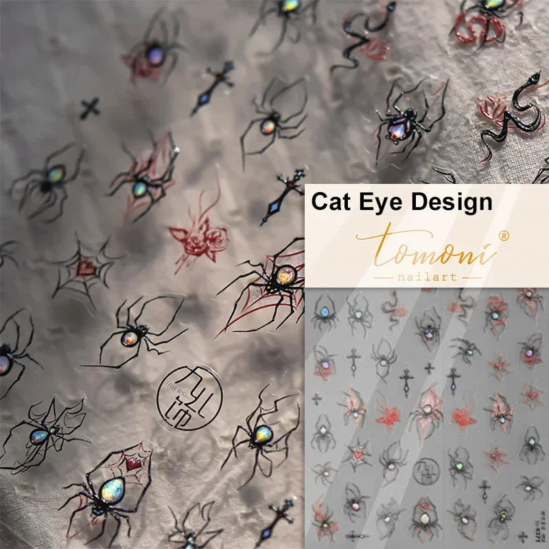 Cat Eye Shiny Blue Purple Spider Cross Love Heart Star Snake Web Jelly Thrilling Nail Art Stickers Manicure Decals Halloween (ONLINE ORDER ONLY)