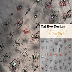 Cat Eye Shiny Blue Purple Spider Cross Love Heart Star Snake Web Jelly Thrilling Nail Art Stickers Manicure Decals Halloween (ONLINE ORDER ONLY)