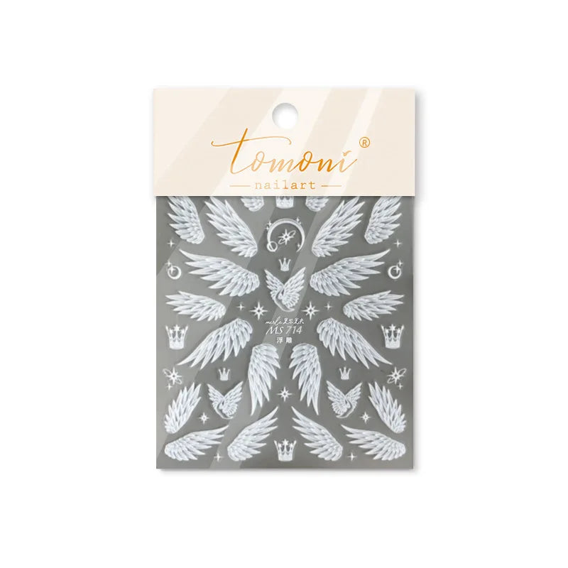 Charming White Shiny Pearl Rhinestone Wings Feathers Crown Moon Stars 3D Self Adhesive Nail Art Sticker Manicure Decal Wholesale (ONLINE ORDER ONLY)