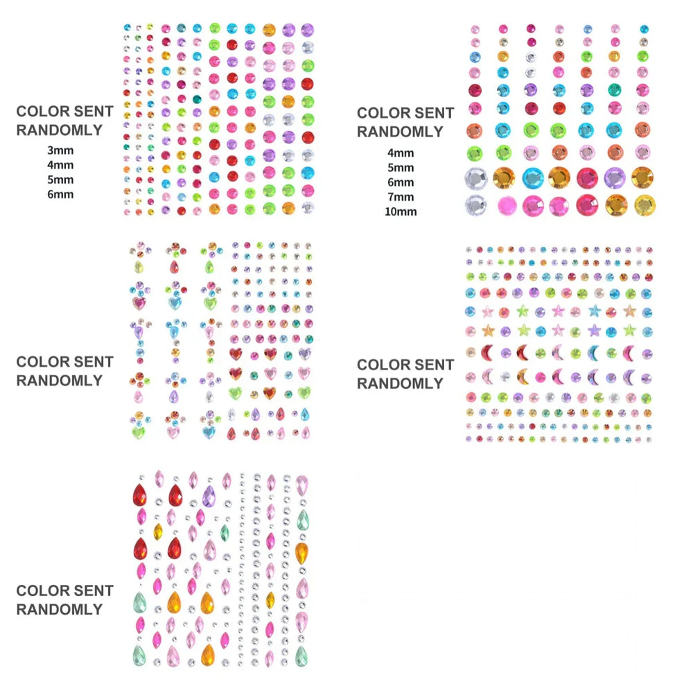 5Pcs Coloful Glitter Face Jewelry Sticker Crystal Eye Body Face Jewels Bady Makeup Tools Temporary Self-Adhesive Nail Rhinestone (ONLINE ORDER ONLY)
