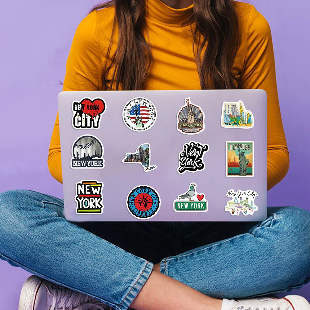 50Pcs New York Stickers America Kawaii Cartoon Decal For Skateboard Bicycle Guitar Laptop Kids Waterproof Stiker Toys (ONLINE ORDER ONLY)