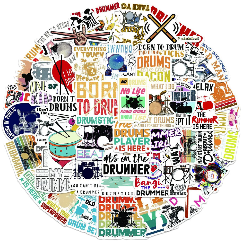 Cartoon Drummer Graffiti Stickers for Laptop, Car, Snowboard, Luggage, Fridge - 10/30/50Pcs Vinyl Set (Online Order Only)