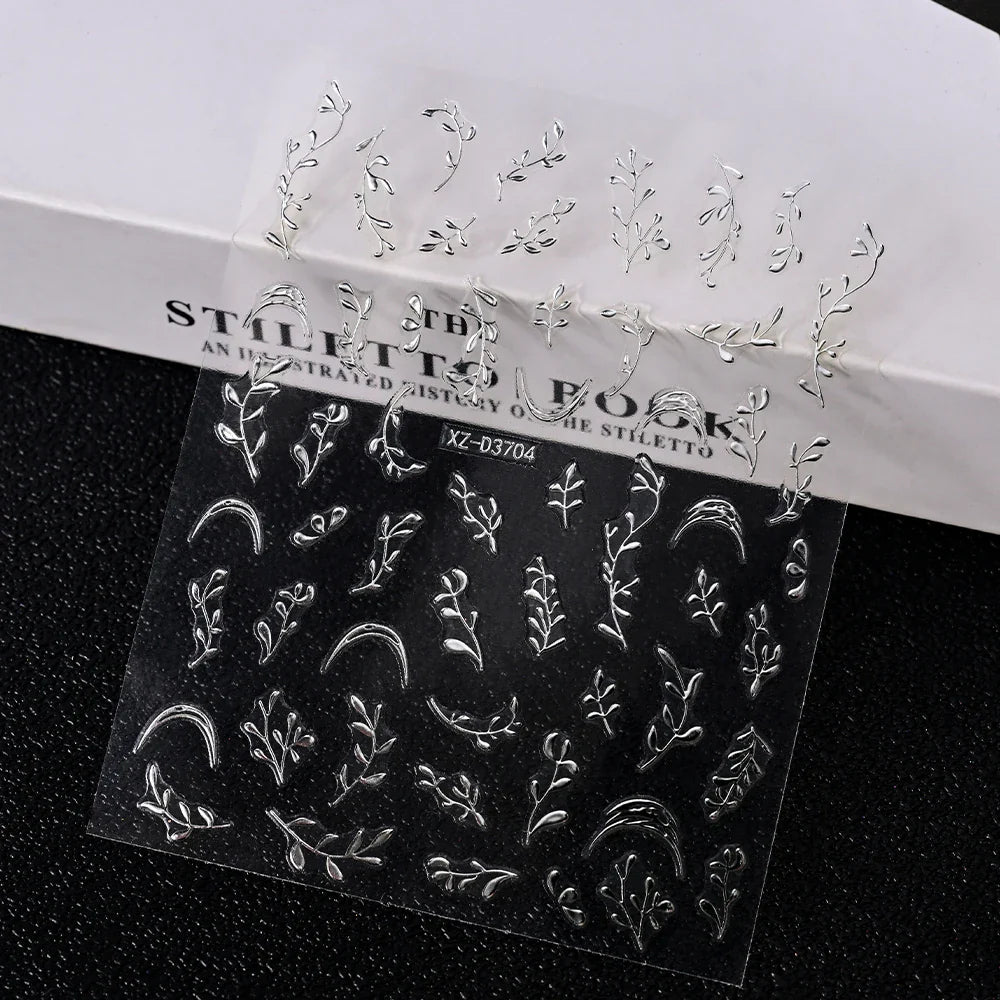 1pc 3D Gradient French Nail Stickers with Crown & Tassel Design Gold Silver Lines Self-Adhesive Nail Art Waterfall Manicure Foil (Online Order Only)
