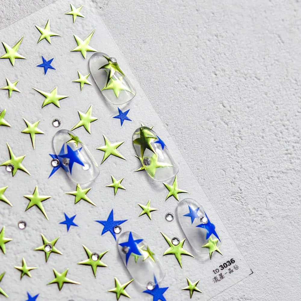 Colorful Rhinestone Laser Star Bronzing Gold Silver Pearl 5D Relief Self Adhesive Nail Art Decoration Sticker 3D Manicure Decals (ONLINE ORDER ONLY)