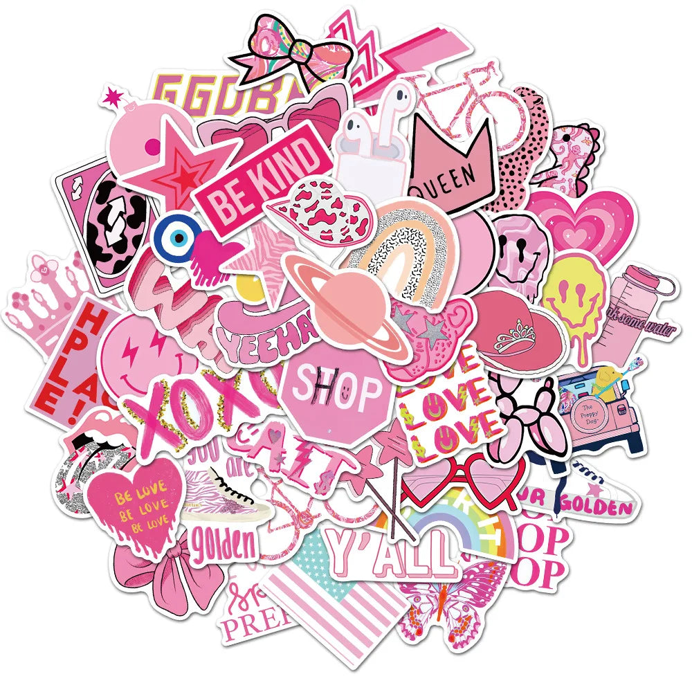 50PCS Cartoon College Style Graffiti Waterproof Stickers Creative Trendy Fridge Mug Skateboard Guitar Helmet Decoration Stickers (Online Order Only)