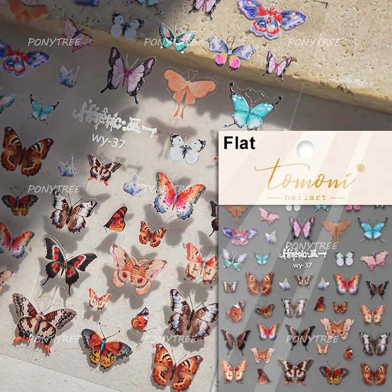 Delicate Dreamy Petal Star Tulip Flower Purple Bowknot Butterfly Illusion Chic Relief Adhesive Nail Art Stickers Manicure Decals (Online Order Only)
