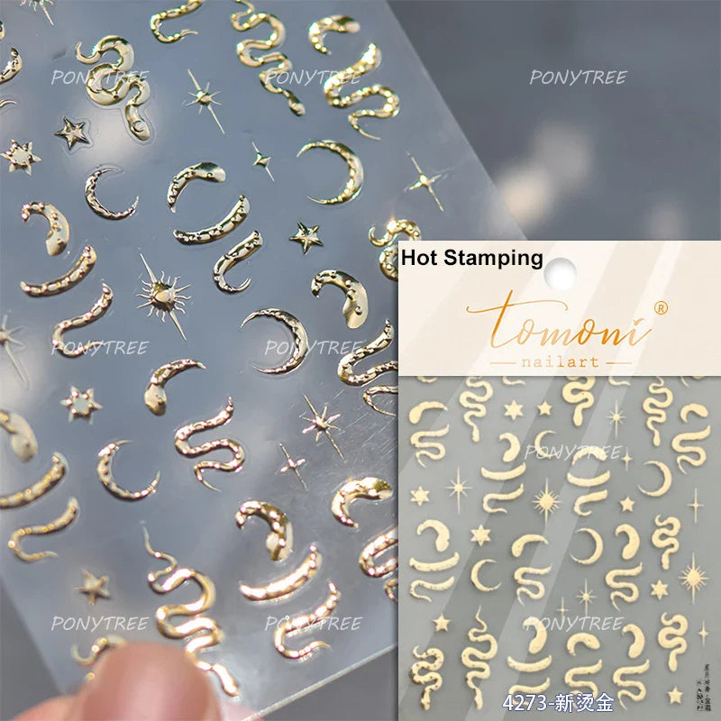 Chic Purple Serpent Flower Winding Snake Elements Shiny Dreamy Animals Self Adhesive Nail Art Sticker Embossment Manicure Decals (ONLINE ORDER ONLY)