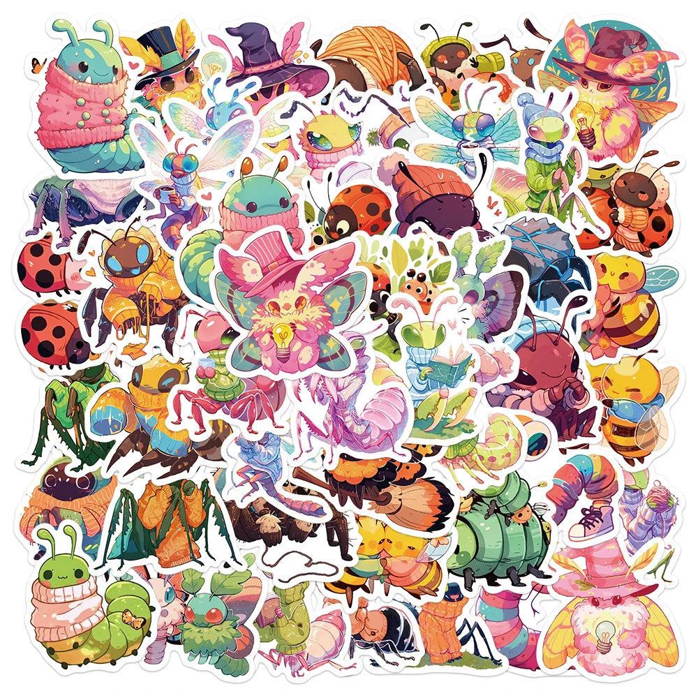 Cute Colorful Candy Insect Moth Stickers - 10/30/50pcs Cartoon Decals for Laptop, Phone, Car, Bike, Kids Toys (Online Order Only)