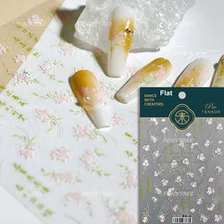 Mountain Flower Peach Blossom Vibrant Flowers Green Leaves Antique Chic Self Adhesive Nail Art Stickers Spring 3D Manicure Decal (ONLINE ORDER ONLY)