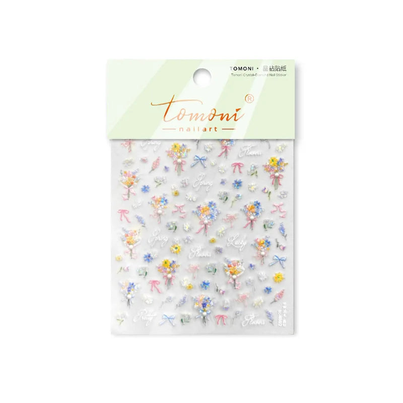 Colourful Field Bouquet Flower Spring Field Violet Daisy Bowknot Butterfly 5D Relief Adhesive Nail Art Stickers Manicure Decals (ONLINE ORDER ONLY)