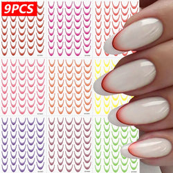 9/18pcs Gradient Color Line Design Nail Art Stickers 3D Dopamine Y2K French Nail Decals Self-Adhesive Ombre Manicure Decor Foils (Online Order Only)