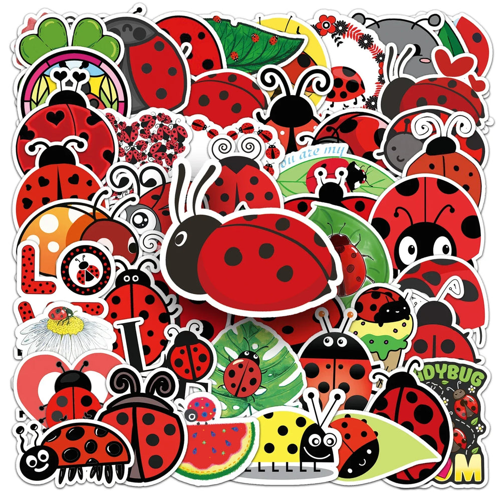 50Pcs Ladybug Cartoon Waterproof Vinyl Stickers for Skateboard Snowboard Decals (Online Order Only)